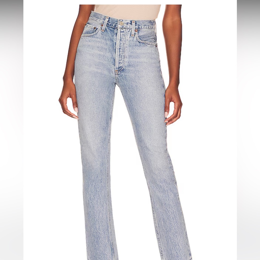 Agolde Riley high rise crop Renewal light wash denim 26 button fly